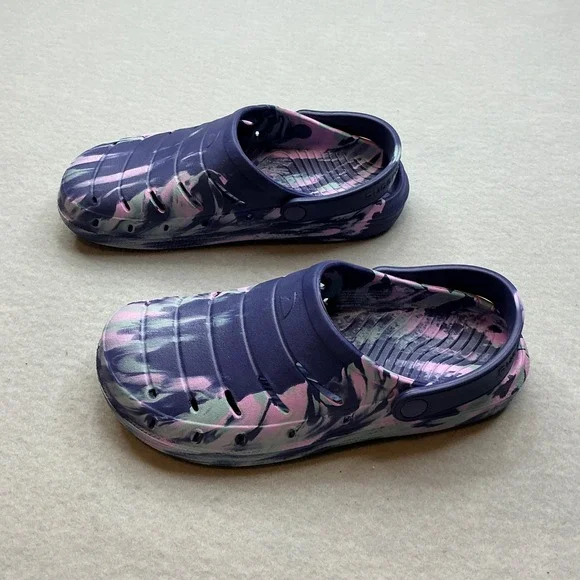 Rugged Shark Marbled Clogs Purple Pink Green Slip On Water Shoes Womens Size 8 - Picture 4 of 11